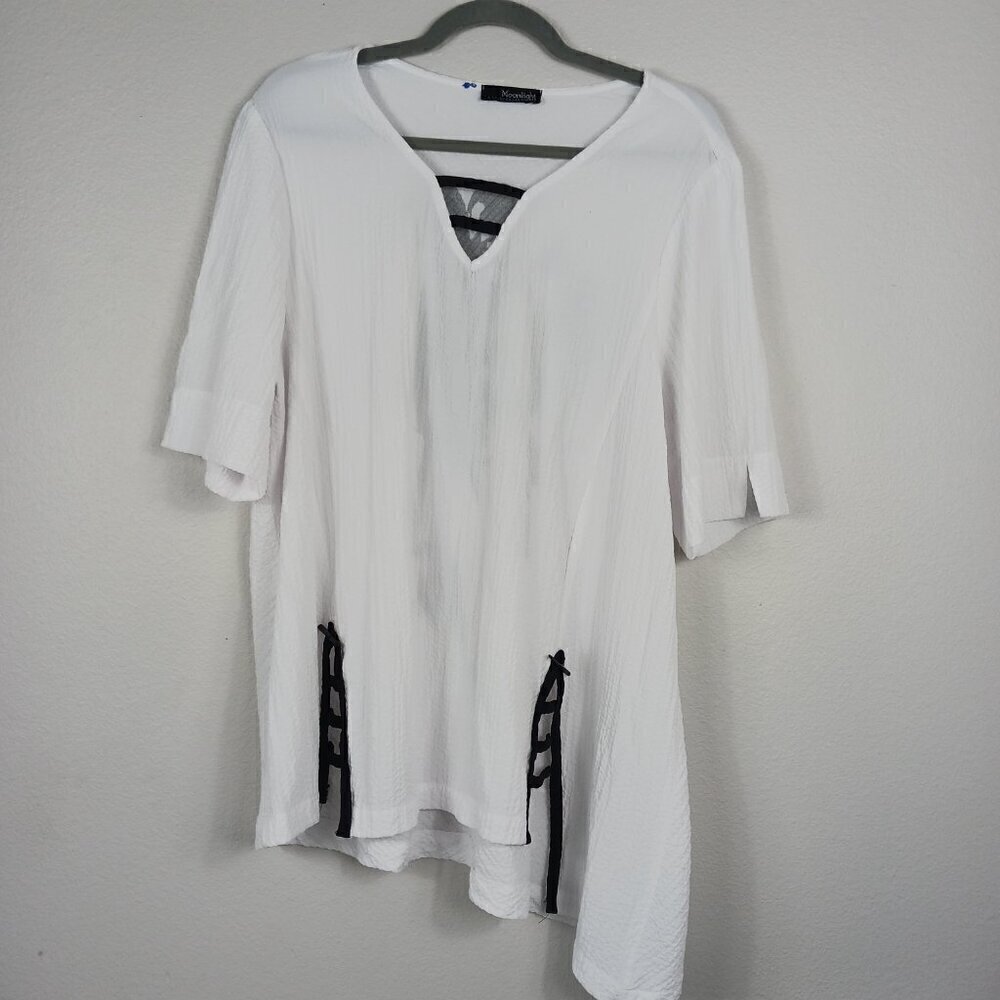 MOONLIGHT Y&S Fashion textured set tunic and crop pants women white size L